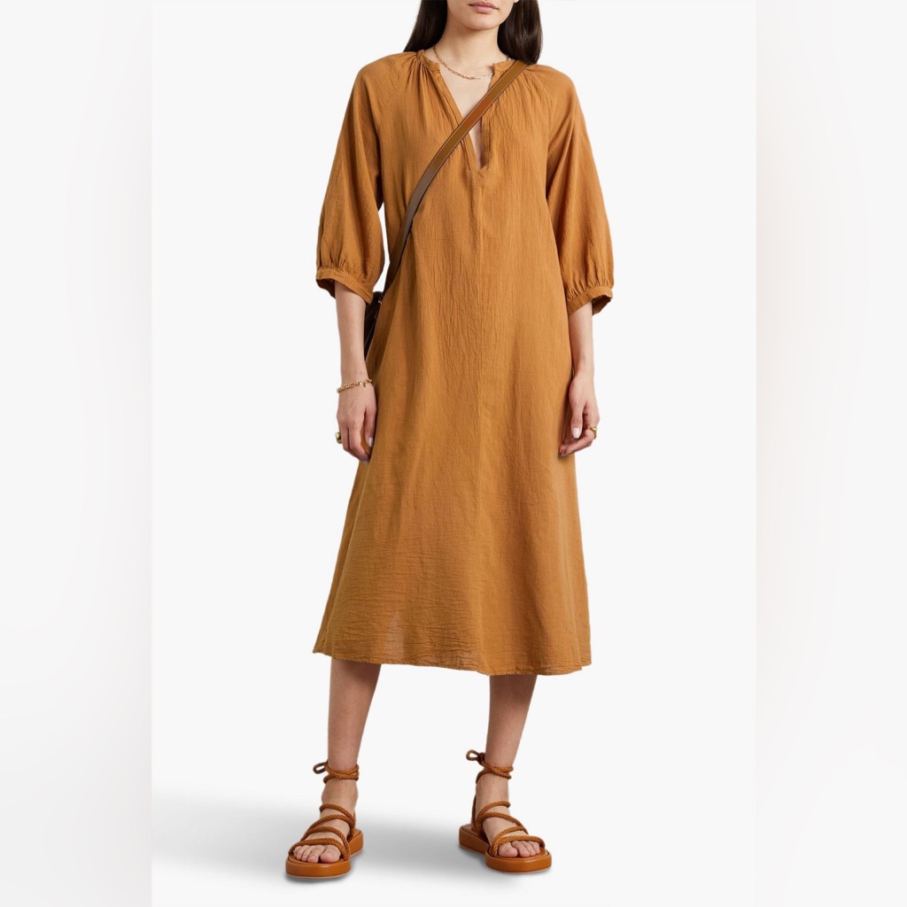 Honorine Bianca Cotton-Gauze Mustard Midi Dress Small